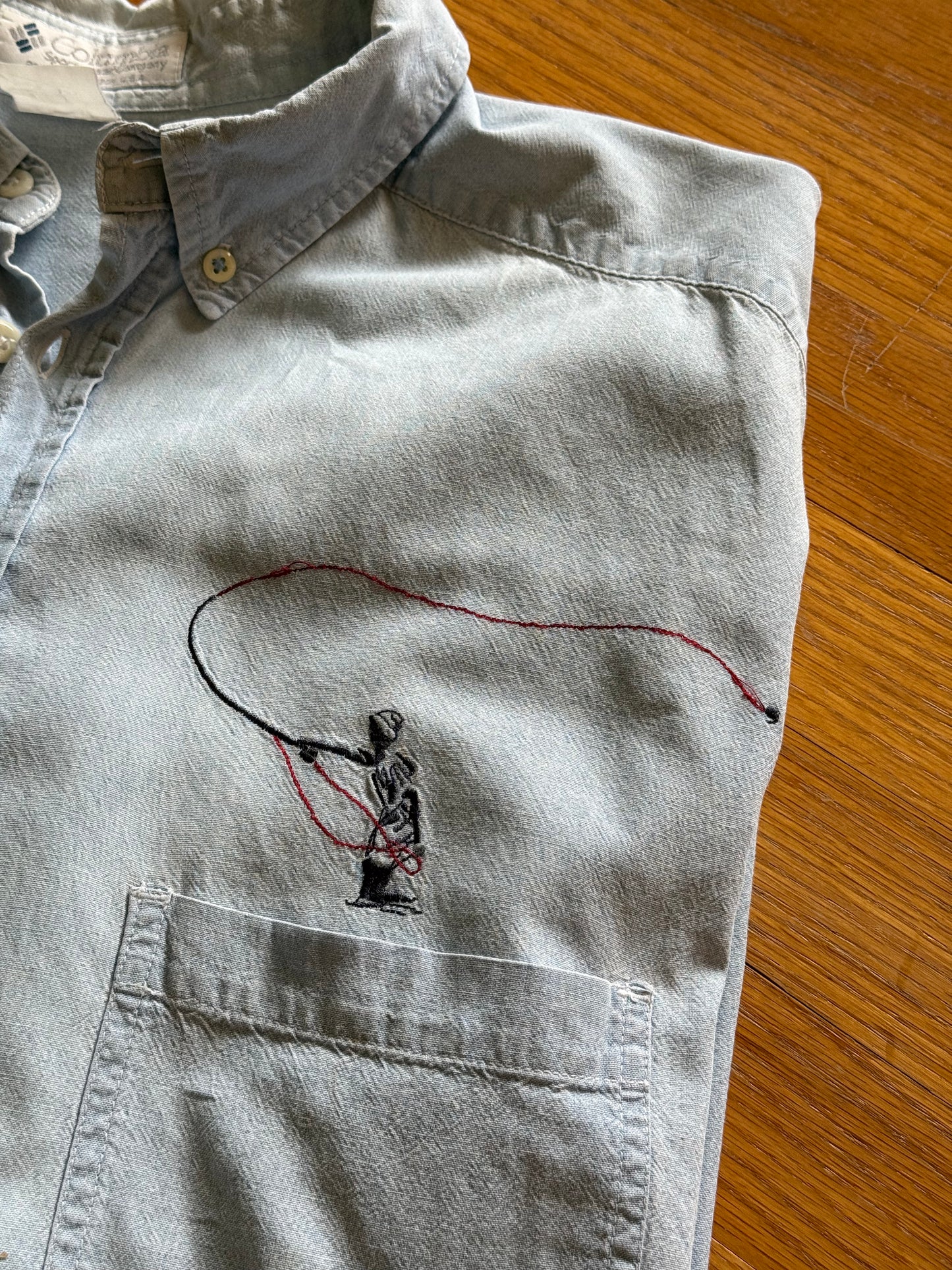 Vintage Columbia Embroidered Fly Caster Shirt - L