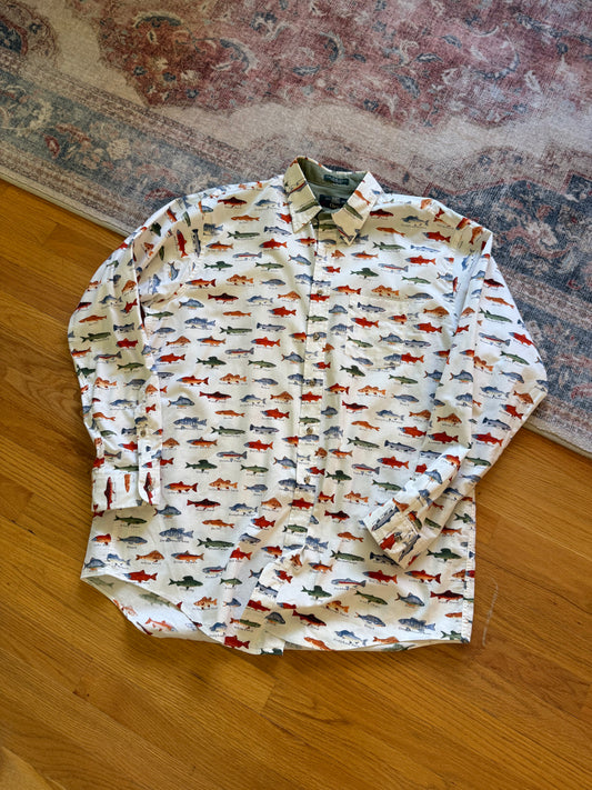 Vintage Orvis Fish All Over Shirt - XL