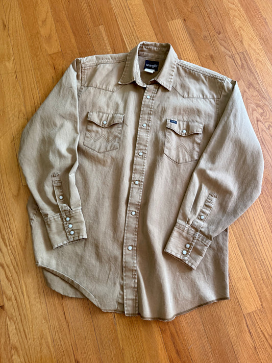 Distressed Wrangler Canvas Western Pearl Snap Shirt - XL