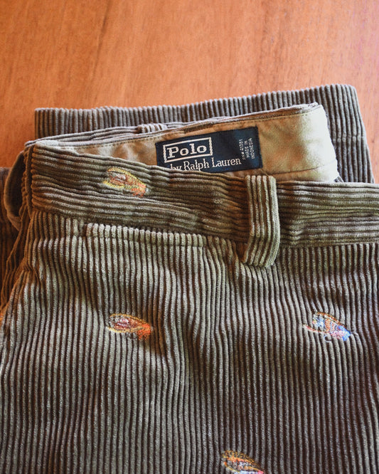 Distressed Polo Ralph Lauren Salmon Fly Corduroy Pants - 34L