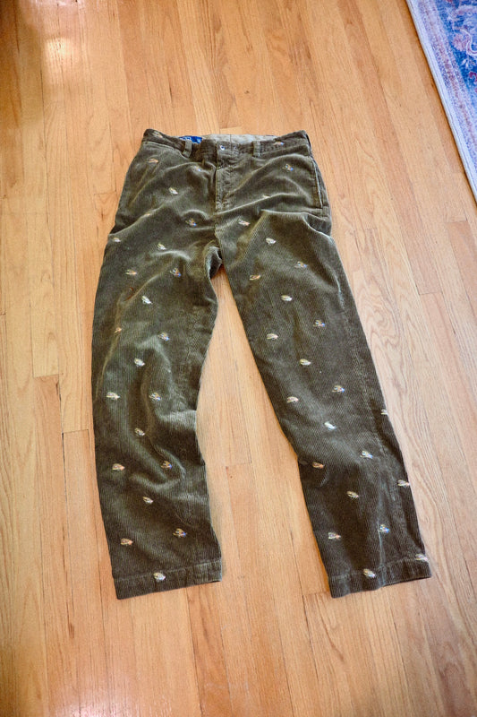 Distressed Polo Ralph Lauren Salmon Fly Corduroy Pants - 34L