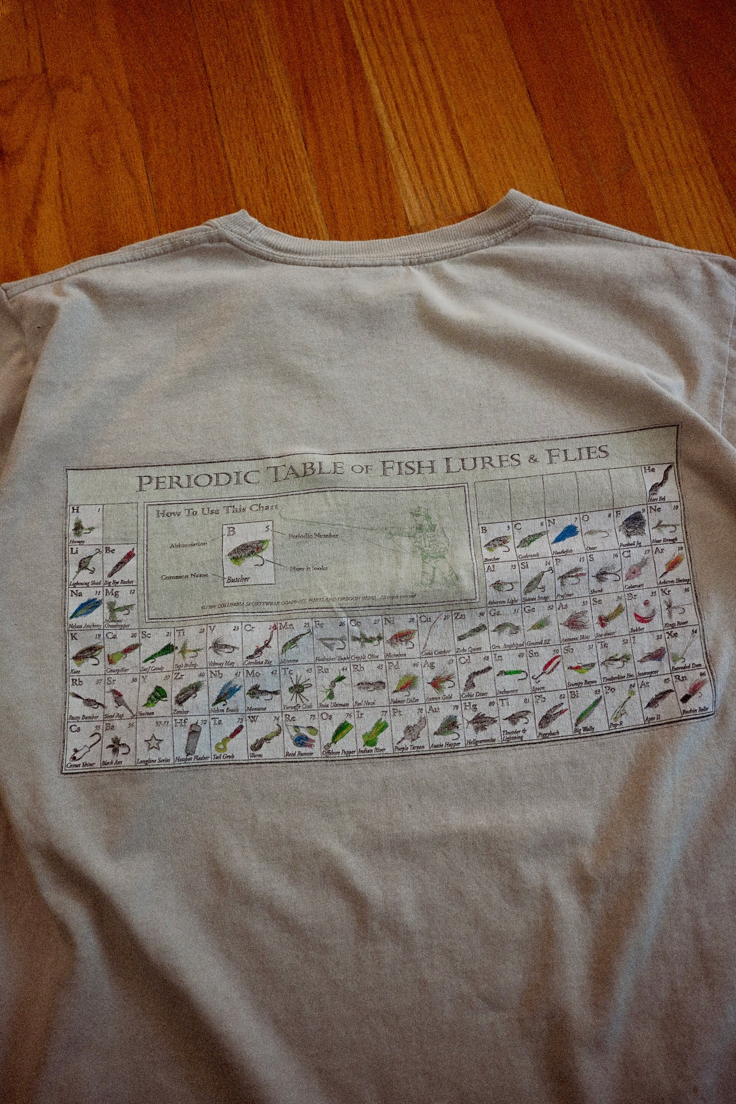 Distressed Columbia Periodic Table of Fish Lures & Flies T - M/L