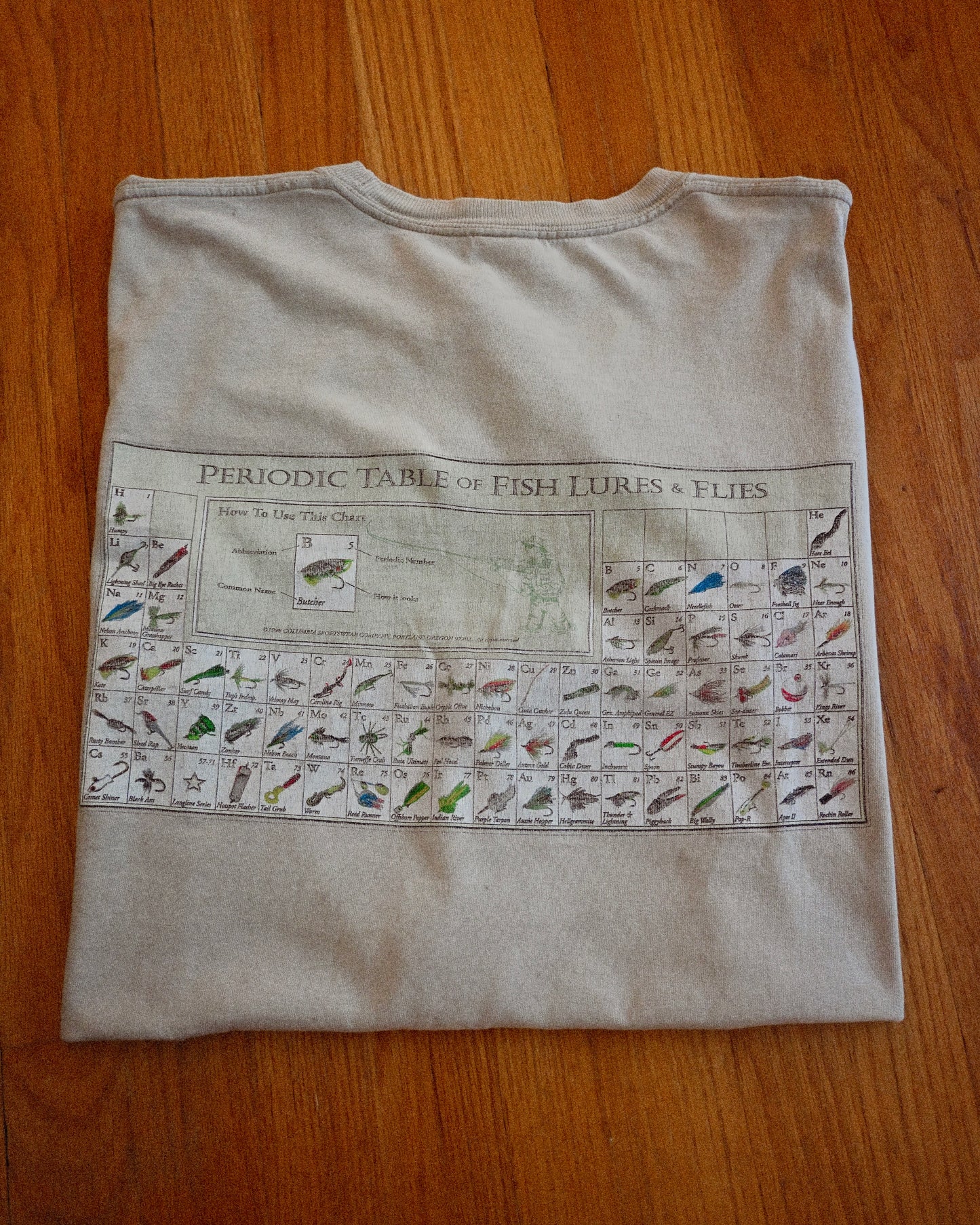 Distressed Columbia Periodic Table of Fish Lures & Flies T - M/L