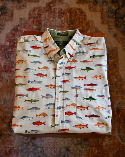 Vintage Orvis Fish All Over Short Sleeve Shirt - XL