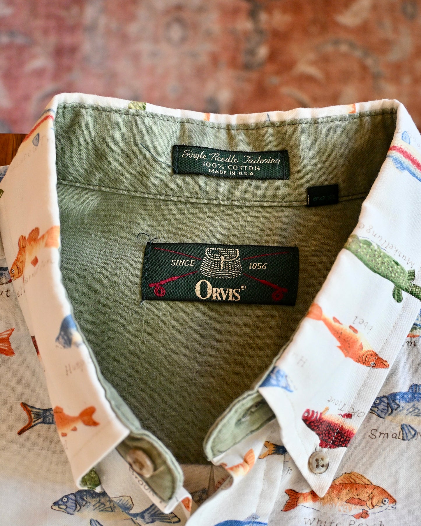 Vintage Orvis Fish All Over Short Sleeve Shirt - XL