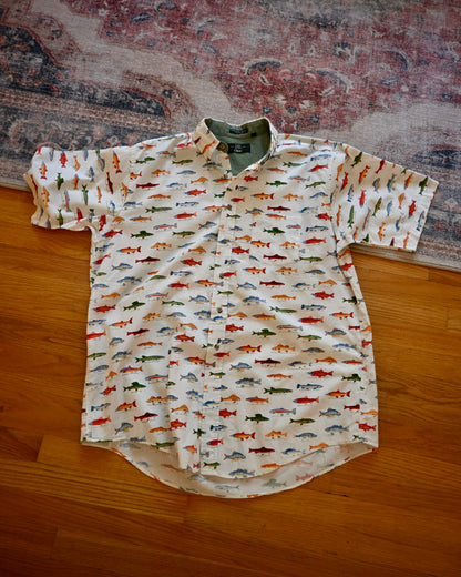 Vintage Orvis Fish All Over Short Sleeve Shirt - XL