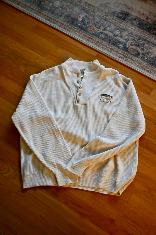 L.L.Bean Trout Cotton Knit Henley - XL Made in USA