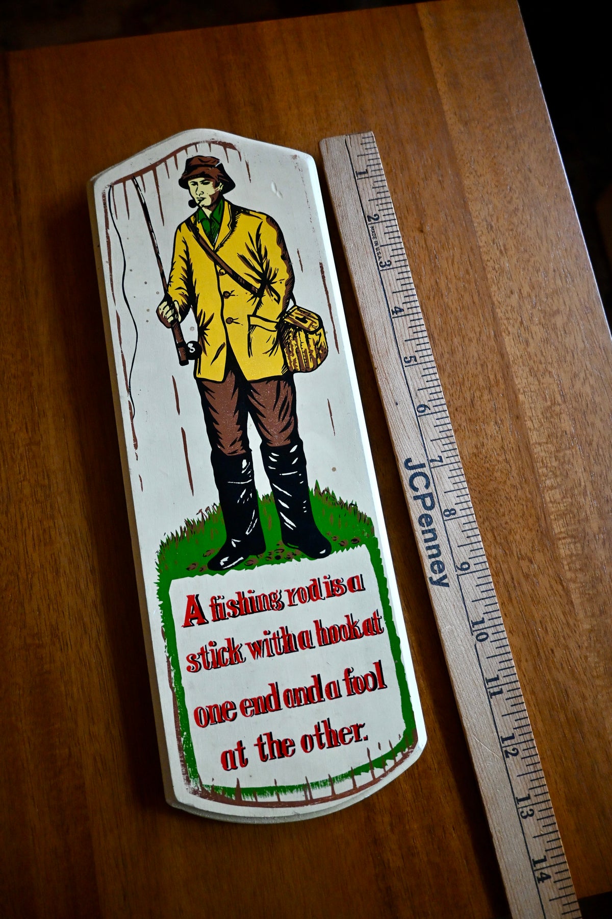 Hand Painted Made in Japan Fishing Fool Sign
