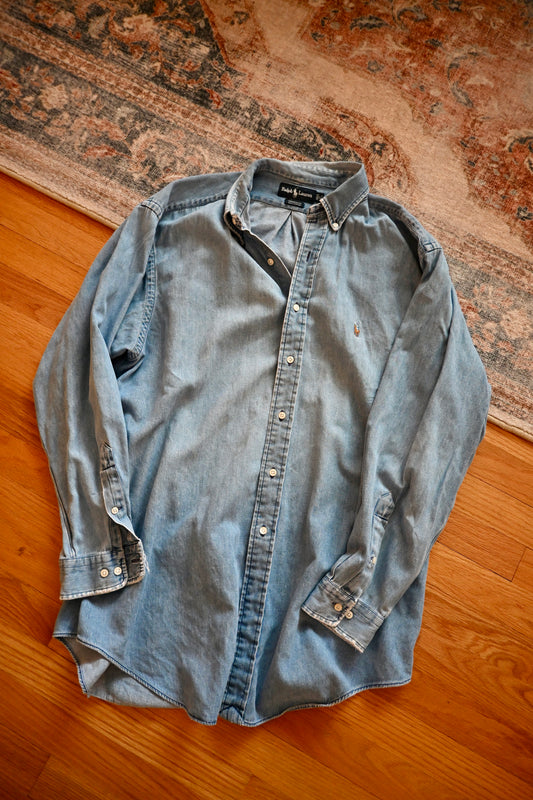 Distressed Ralph Lauren Denim Shirt - XL 17 34/35
