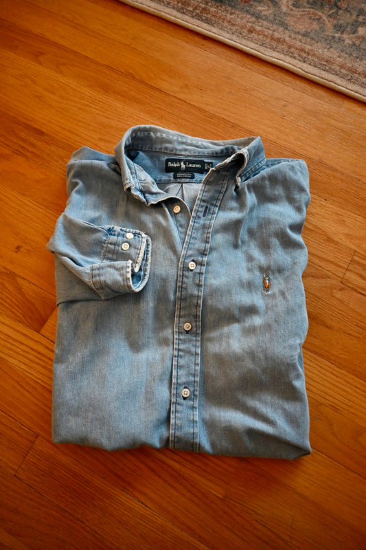Distressed Ralph Lauren Denim Shirt - XL 17 34/35