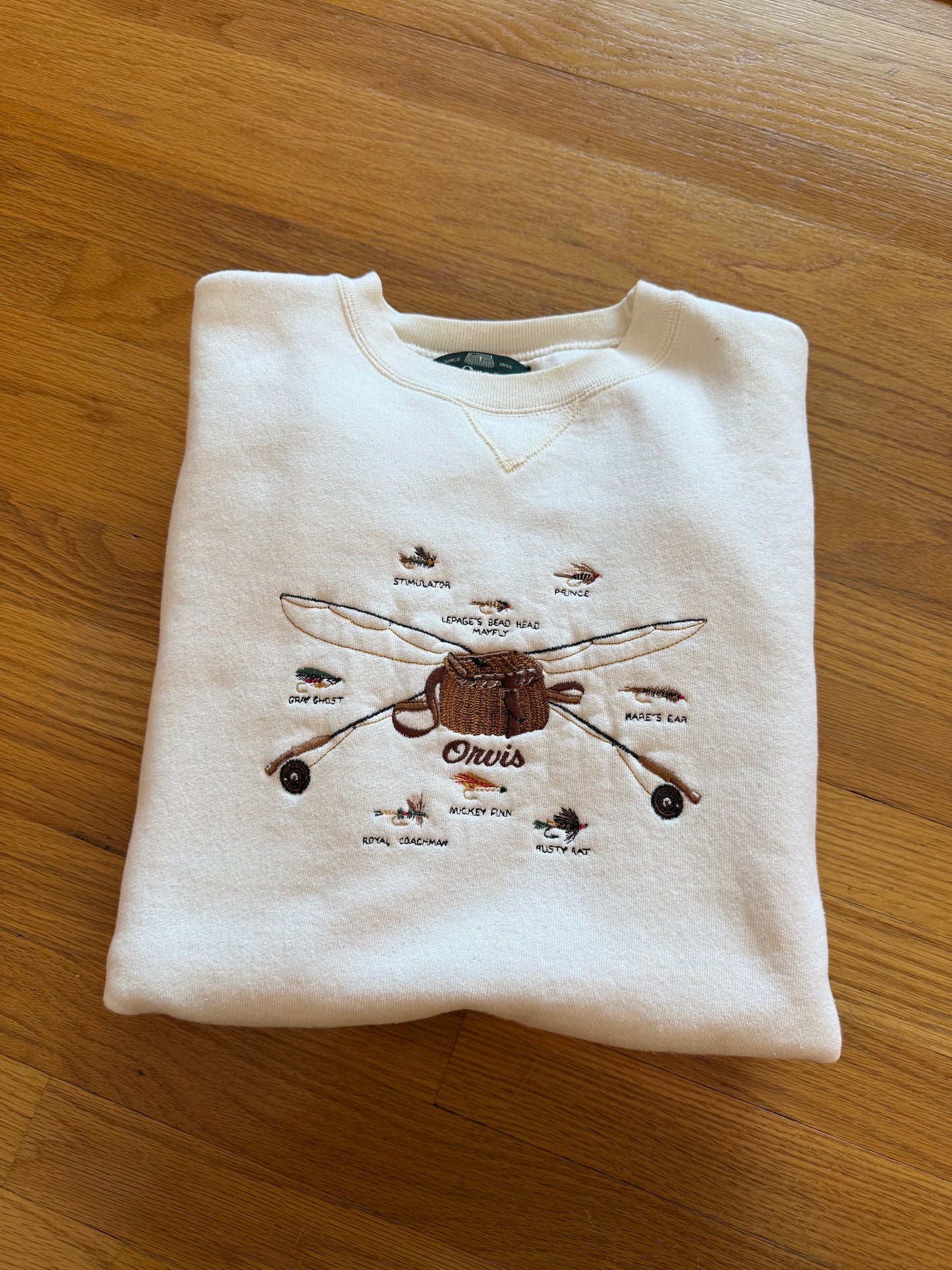 Distressed Orvis Rod Cross and Flies Sweatshirt - XL