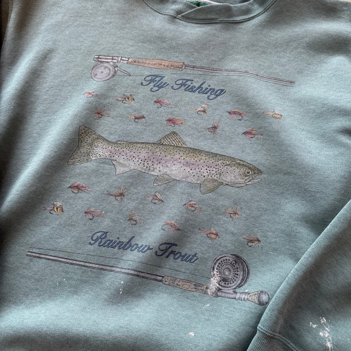 Distressed Fly Fishing Rainbow Trout Sweatshirt - L