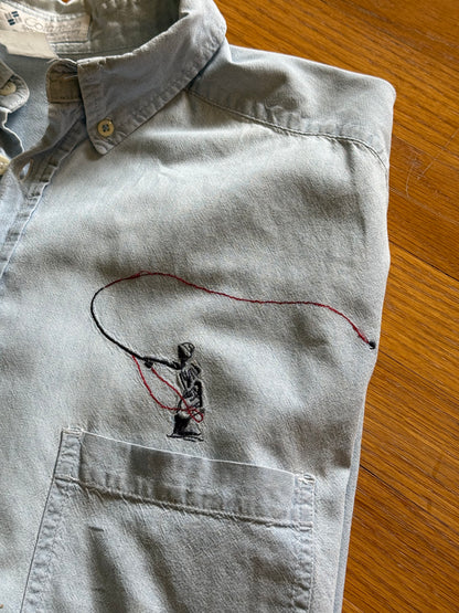 Vintage Columbia Embroidered Fly Caster Shirt - L