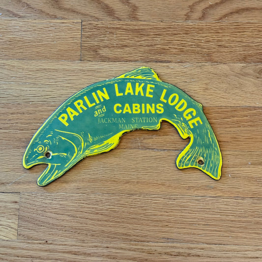 Vintage Parlin Lake Lodge Metal Porcelain Sign