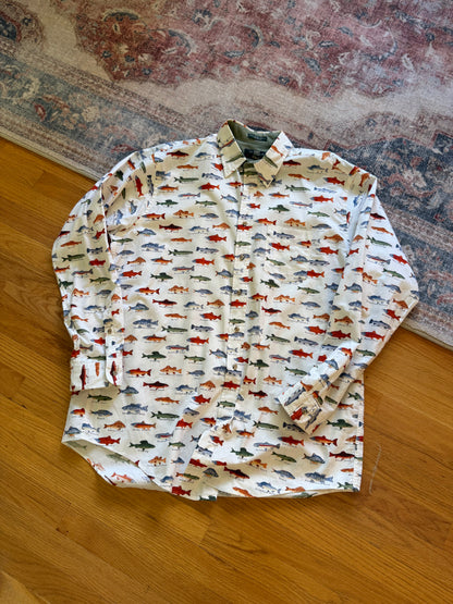 Vintage Orvis Fish All Over Shirt - XL