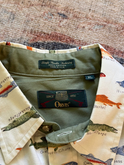 Vintage Orvis Fish All Over Shirt - XL