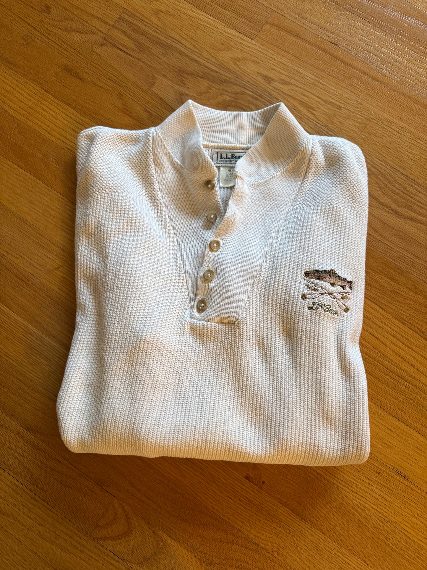 L.L.Bean Trout Cotton Knit Henley - XL Made in USA